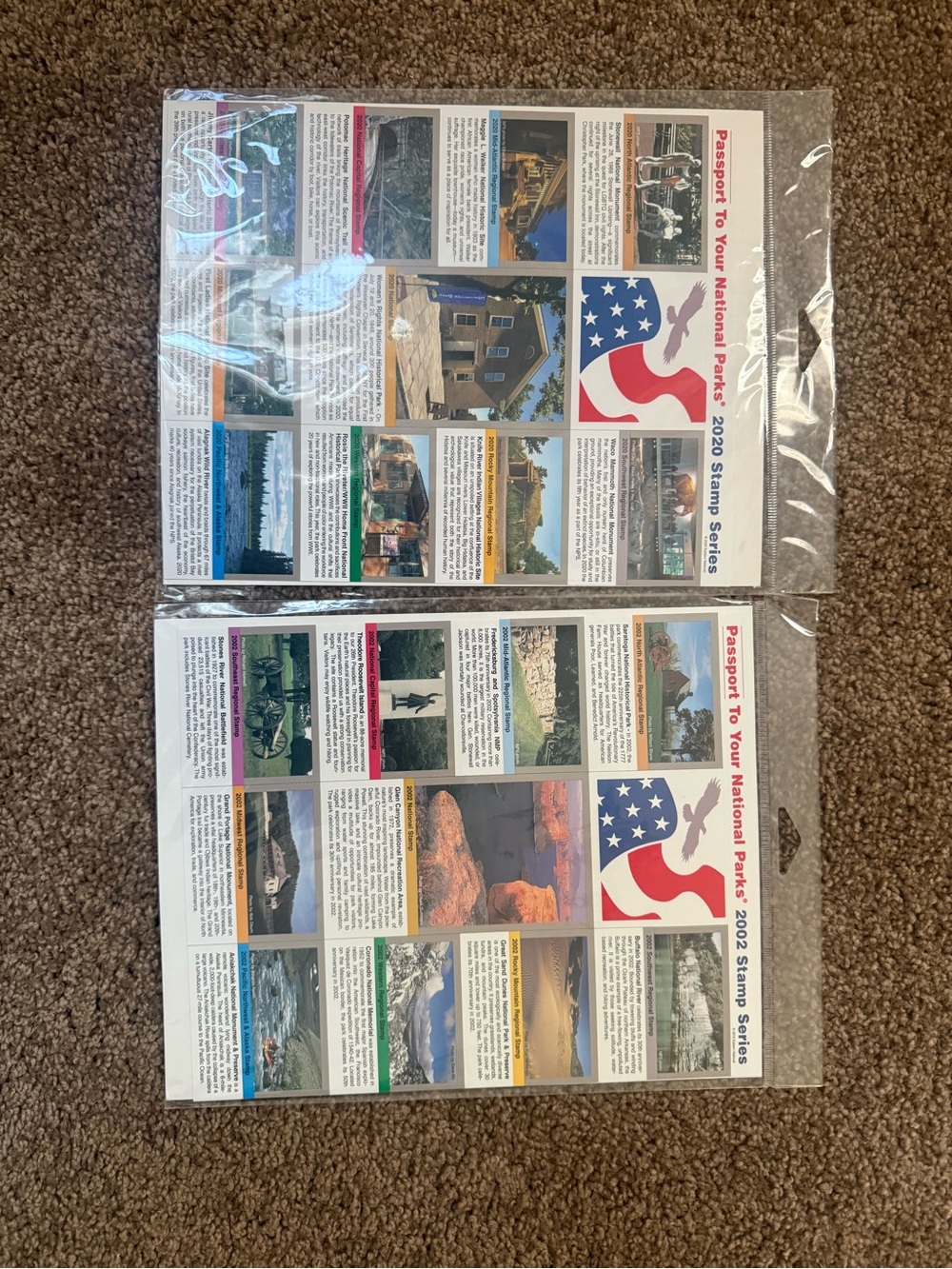 Official National Parks Stamp Sheets - 2020 and 2002. Unopened.